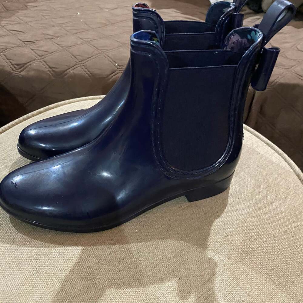 Joules Navy Blue Glossy Chelsea Rain Boots with Bow Detail sz 6